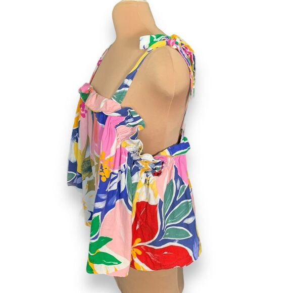 Eloquii Paradiso Print Tie Strap Crop Top Plus 22 Tropical Floral Pink Ruffled - Picture 4 of 10